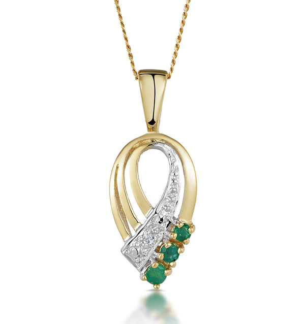 Emerald 2.25mm And Diamond 9K Yellow Gold Pendant Necklace