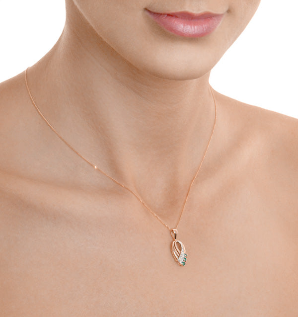 Emerald 2.25mm And Diamond 9K Yellow Gold Pendant Necklace