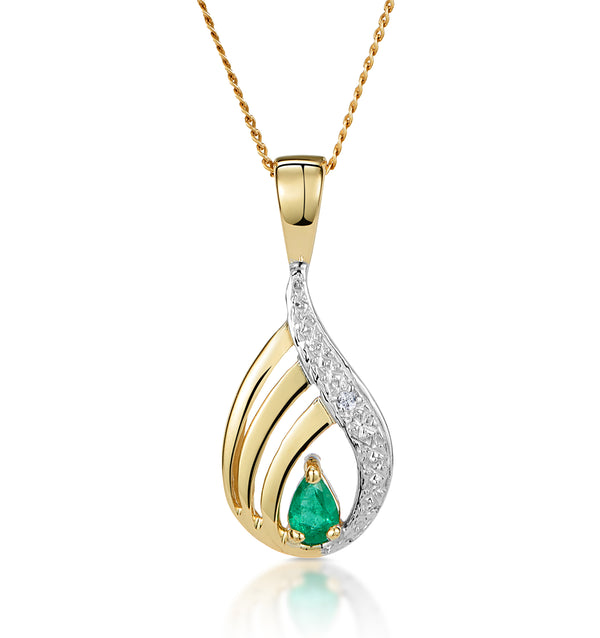 Emerald 4 x 3mm And Diamond 9K Yellow Gold Pendant Necklace