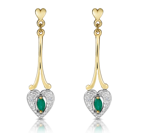Emerald 5 x 3mm And Diamond 9K Yellow Gold Earrings B3263