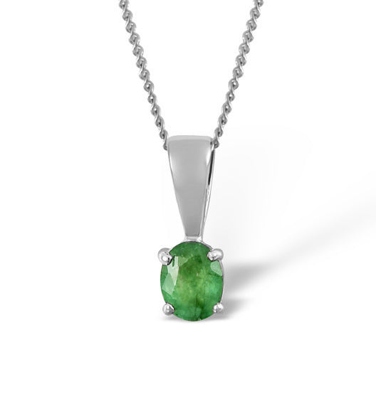 Emerald 5 x 4mm 18K White Gold Pendant Necklace