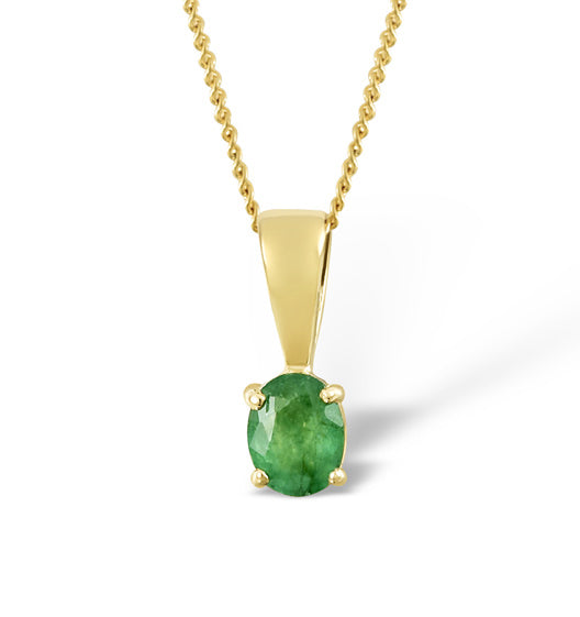 Emerald 5 x 4mm 18K Yellow Gold Pendant Necklace