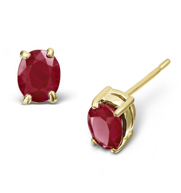 Ruby 5x4mm 0.70CT 9K Yellow Gold Earrings