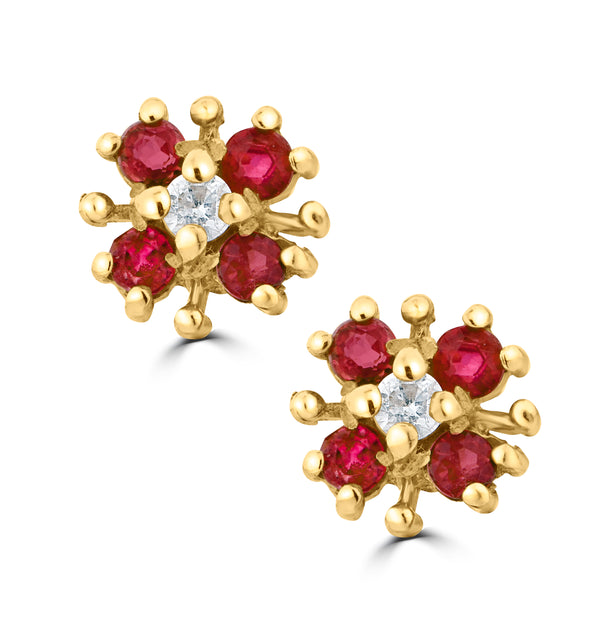 Ruby 0.40CT And Diamond 9K Yellow Gold Earrings