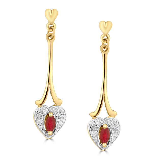 Ruby 5 x 3mm And Diamond 9K Yellow Gold Earrings