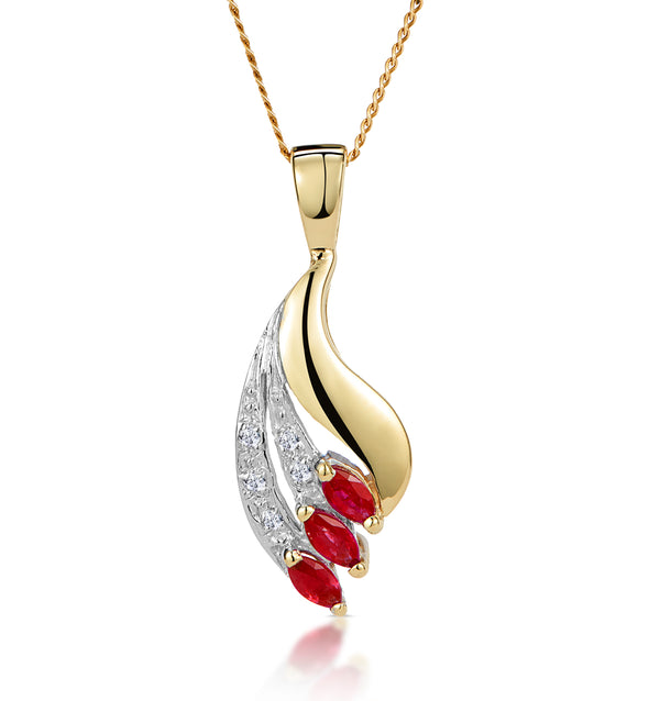 Ruby 4 x 2mm And Diamond 9K Yellow Gold Pendant Necklace