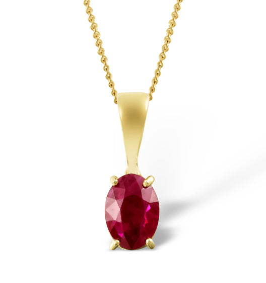 Ruby 7 x 5mm 18K Yellow Gold Pendant Necklace