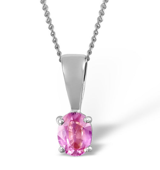 Pink Sapphire 5 X 4mm 9K White Gold Pendant Necklace
