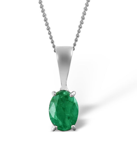 Emerald 7 x 5mm Pendant Necklace Set in 9K White Gold