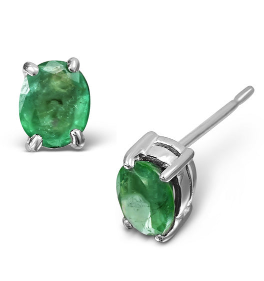 Emerald 5 x 4mm 0.70ct 9K White Gold Earrings