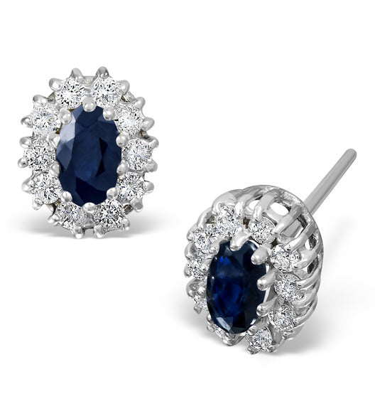 Sapphire 5mm x 3mm And Diamond 9K White Gold Earrings