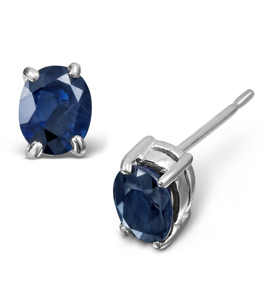 Sapphire 5mm x 4mm 18K White Gold Earrings