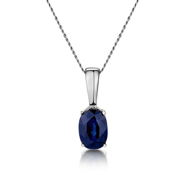 Sapphire 7 x 5mm 18K White Gold Pendant Necklace