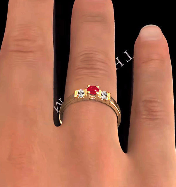 Ruby 3.75mm And Diamond 18K Gold Ring
