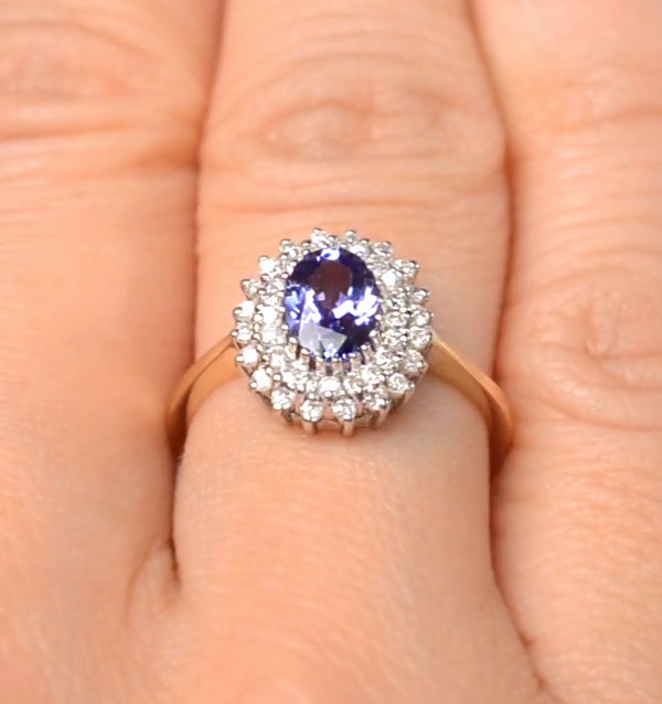 Tanzanite 7 x 5mm And Diamond 9K Gold Ring