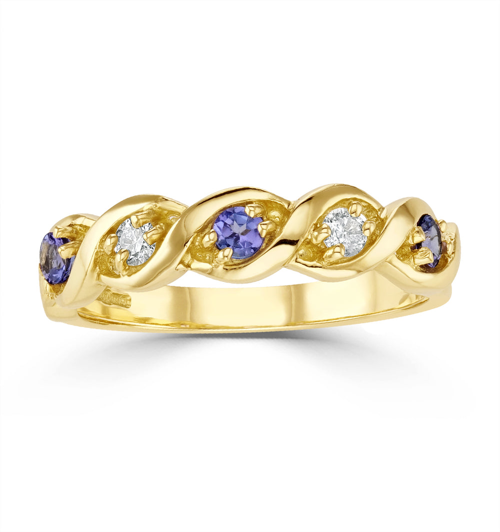 Tanzanite 2.25 x 2.25mm And Diamond 18K Gold Ring SIZE J