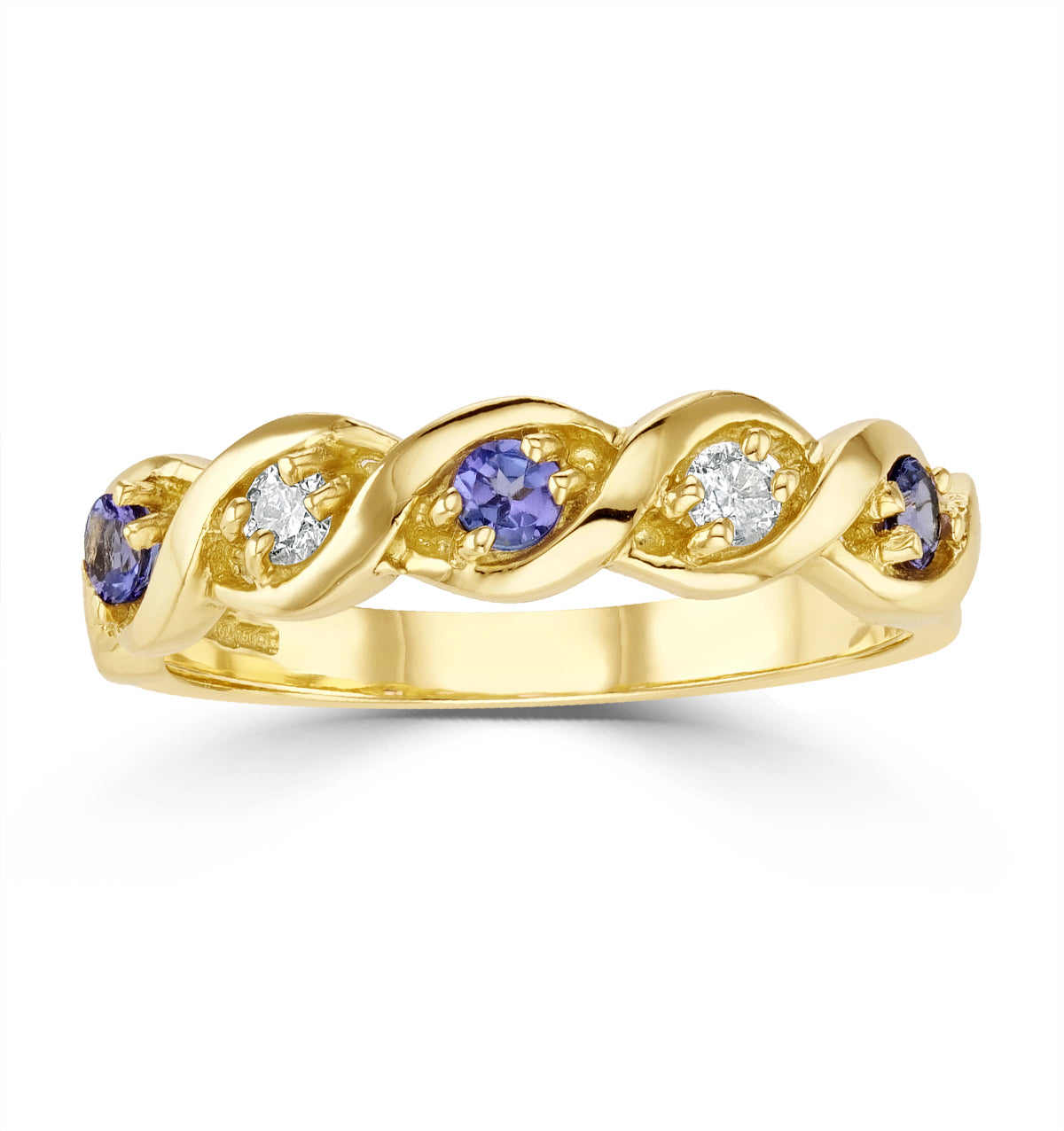 Tanzanite 2.25 x 2.25mm And Diamond 18K Gold Ring SIZE J