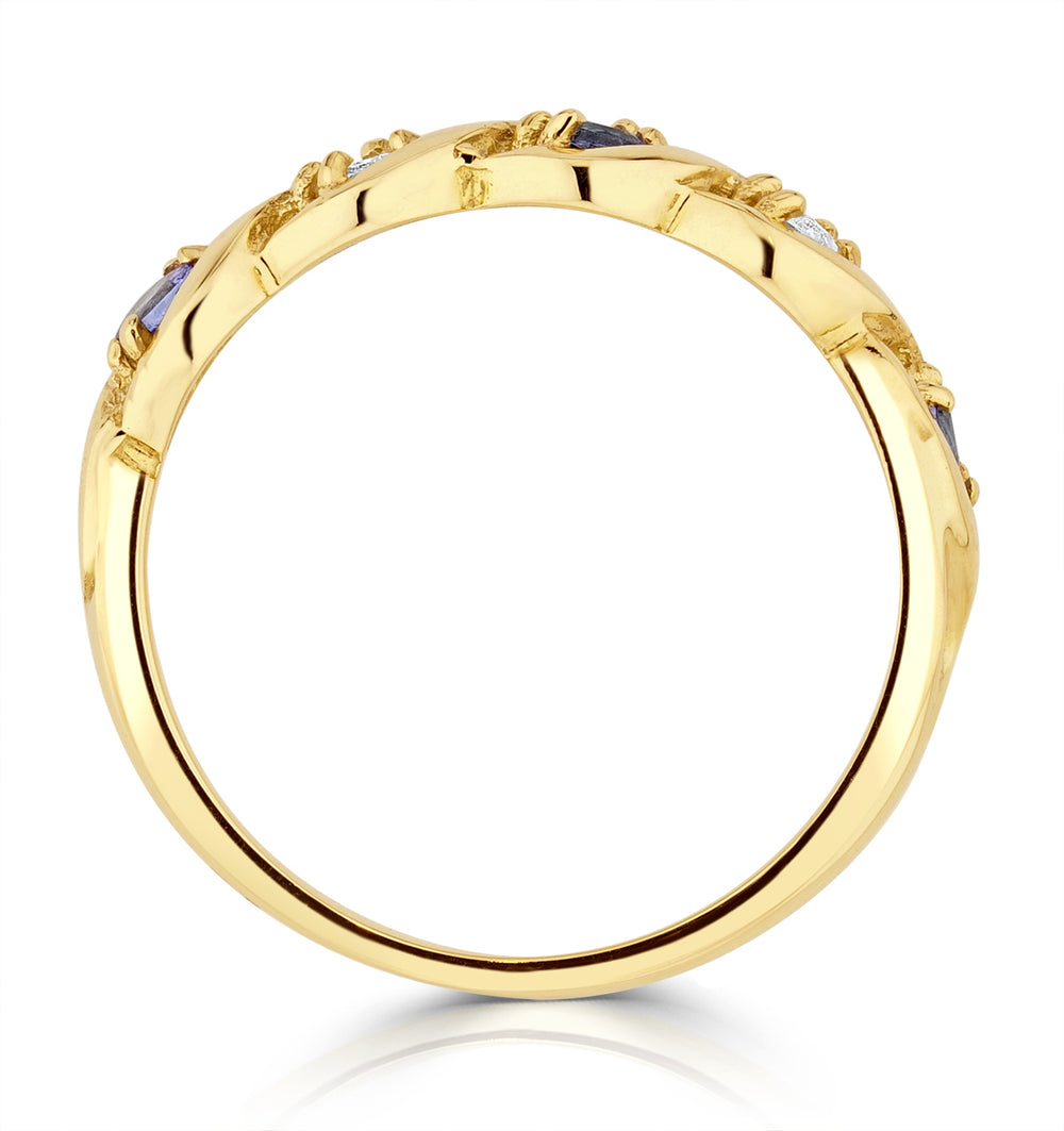 Tanzanite 2.25 x 2.25mm And Diamond 18K Gold Ring SIZE J