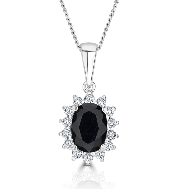 Sapphire 7 x 5mm And Diamond 9K White Gold Pendant Necklace