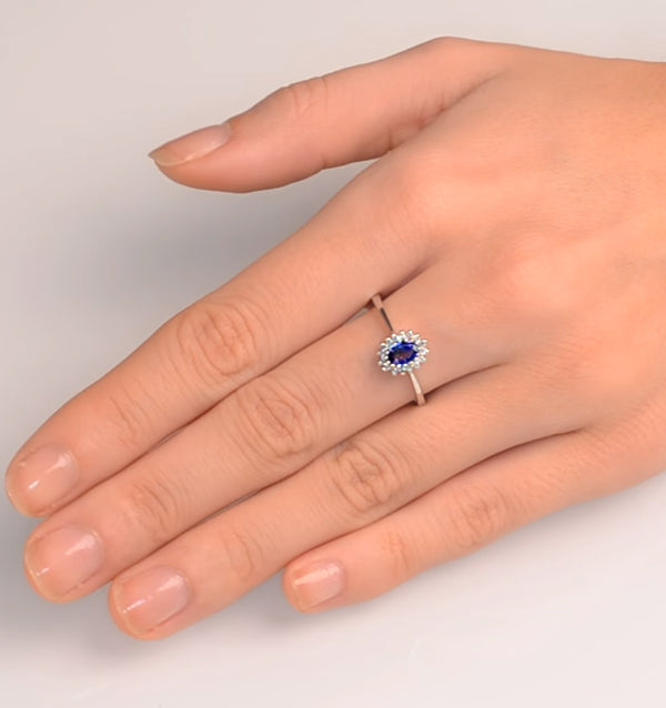 Tanzanite 6 x 4mm And Diamond 18K White Gold Ring FET20-VY
