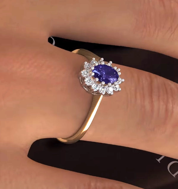 Tanzanite 6 x 4mm And Diamond 18K Gold Ring FET33-V