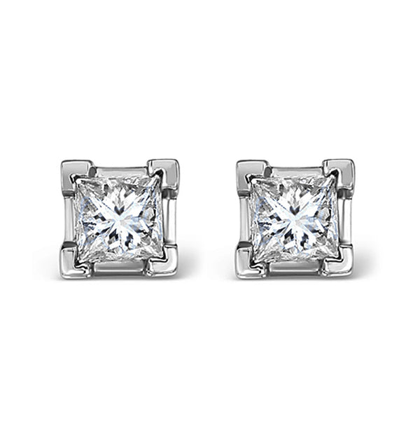 18K White Gold Princess Diamond Earrings - 0.66CT - G/VS - 3.8mm