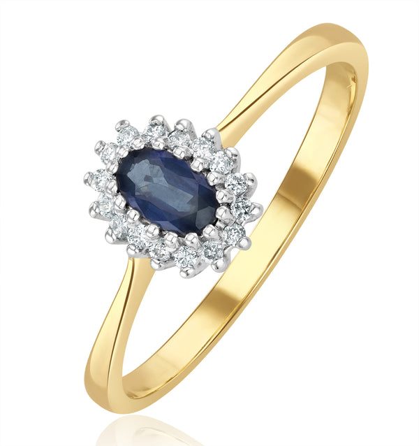 Sapphire 5 x 3mm And Diamond 9K Gold Ring A3225