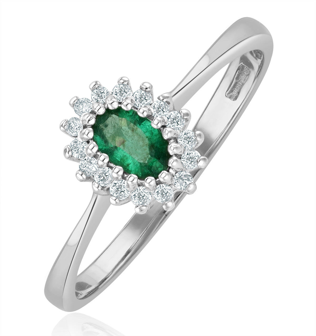 Emerald 5 x 3mm And Diamond 18K White Gold Ring FET29-GY