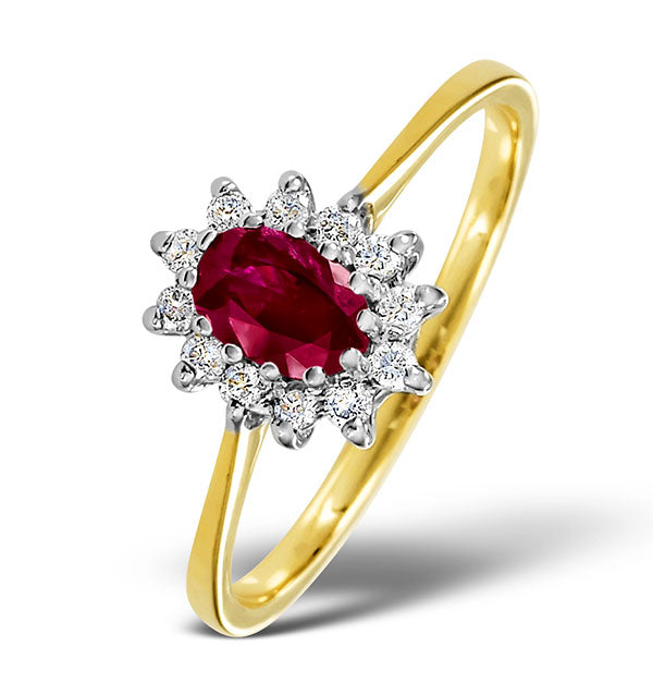 Ruby 6 x 4mm And Diamond 18K Gold Ring FET33-T