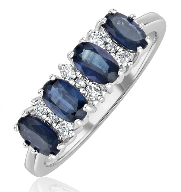 Sapphire 5 x 3mm And Diamond 9K White Gold Ring A4452