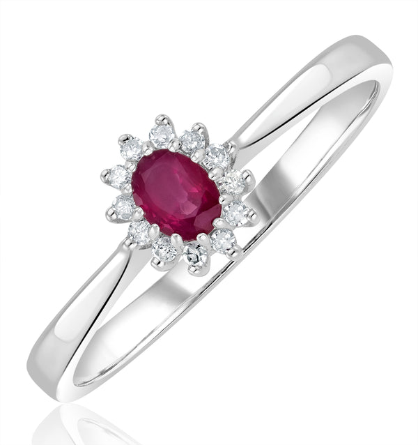 Ruby 4 x 3mm And Diamond 9K White Gold Ring