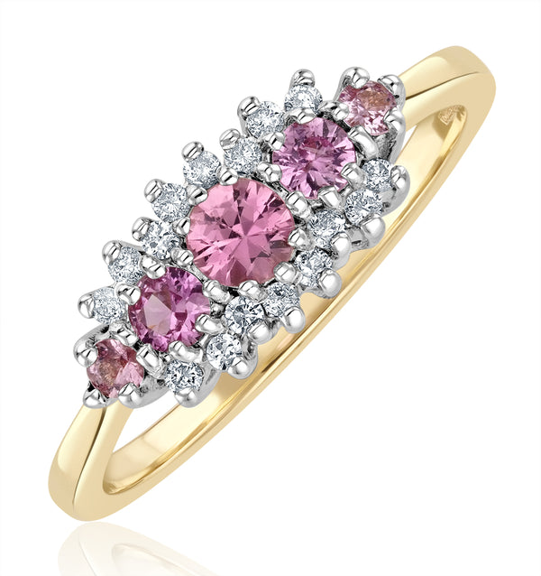 Pink Sapphire and 0.12ct Diamond Ring 9K Yellow Gold