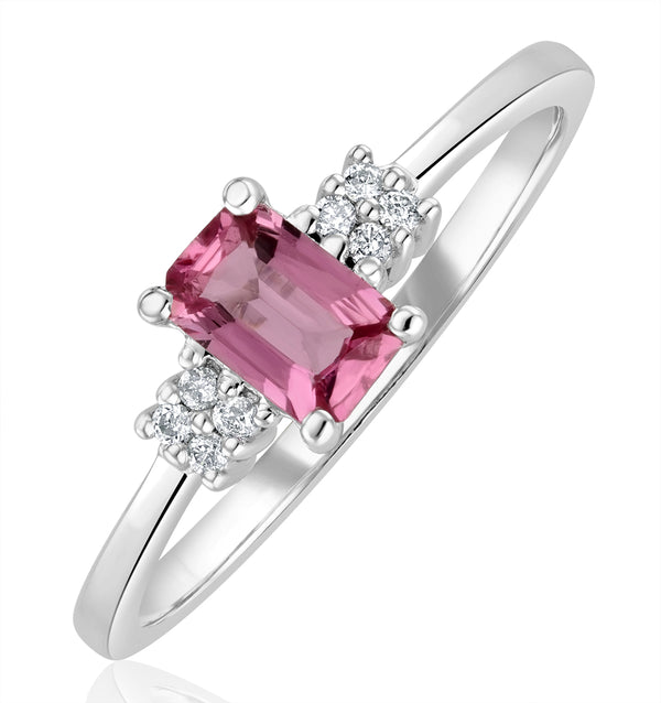 9K White Gold Diamond Pink Sapphire Ring 0.06ct