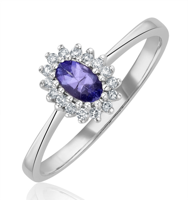Tanzanite 5 x 3mm And Diamond 9K White Gold Ring A4323Y
