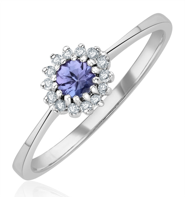 Tanzanite 3.5 x 3.5mm And Diamond 9K White Gold Ring