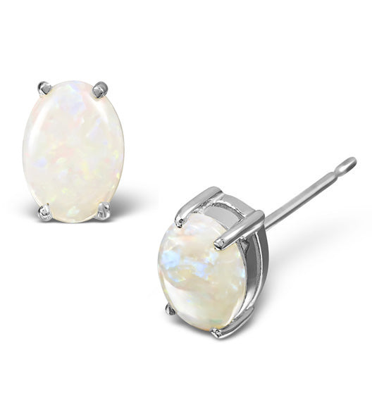Opal 7 x 5mm and 9K White Gold Earrings