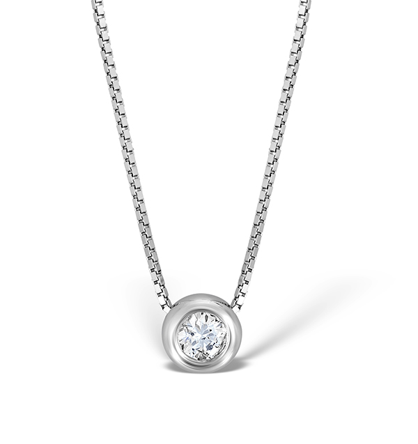 9K White Gold Diamond Single Stone Rubover Necklace