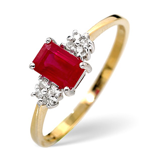 18K Gold Diamond and Ruby Ring 0.06ct