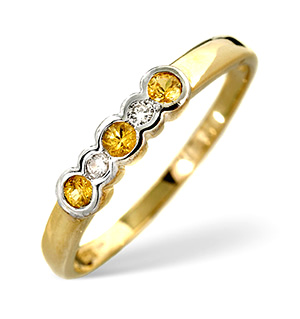 9K Gold Diamond and Yellow Sapphire Rubover Ring