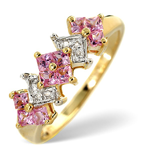9K Gold Diamond and Pink Sapphire Boat Ring