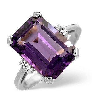 9K White Gold Diamond and Amethyst Ring 0.01ct