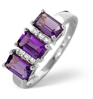 9K White Gold Diamond and Amethyst Ring 0.02ct