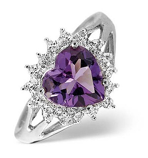 9K White Gold Diamond and Amethyst Ring 0.01ct