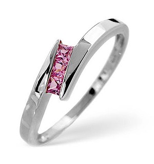 9K White Gold Diamond and Pink Sapphire Ring 0.20ct