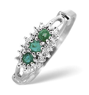 9K White Gold Diamond and Emerald ring 002ct