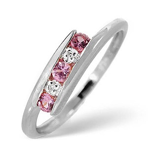9K White Gold Diamond and Pink Sapphire Ring 0.01ct