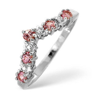 9K White Gold Diamond and Pink Sapphire Ring 0.13ct