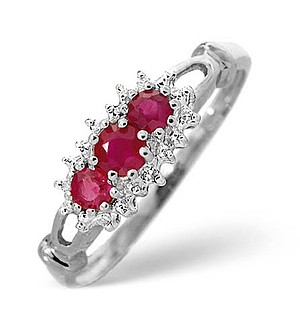 9K White Gold Diamond and Ruby Ring 0.02ct