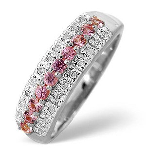 9K White Gold Diamond and Pink Sapphire Ring 0.10ct