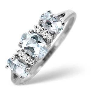 9K White Gold Diamond and Aqua Marine Ring 0.03ct